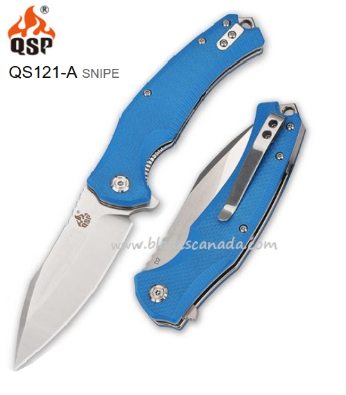QSP Snipe Flipper Folding Knife, D2 Steel, G10 Blue, QS121-A